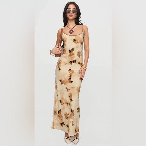 Princess Polly Tan Floral Maxi Dress - Picture 1 of 5